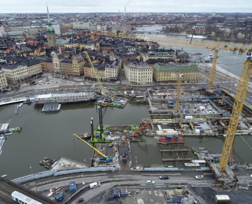 Bygget av sluss portarna i Nya Slussen